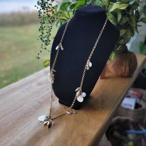 Gold Tone Long Pendant Necklace White & Clear Charms‎ Fashion Jewelry Occasion